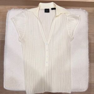 Pinko Cream Fine Ribbed Polo-Style Button Top